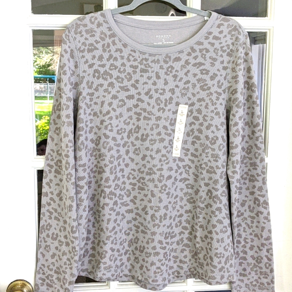 NEW Women's Sonoma Large Long Sleeve Top Leopard Print